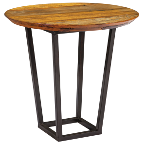 Base Trapézio Ferro Envelhecido com Tampo Madeira de Demolição - 0,68m diâmetro x 0,60h