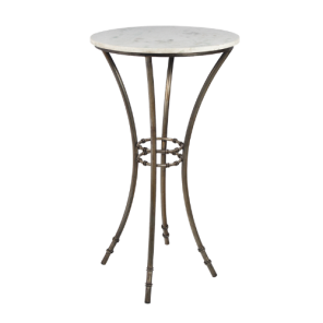 Bistrô Alta com Base Bambu Ferro Cinza e Tampo Mármore Branco - 0,65m diâmetro x 1,10h