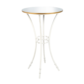 Bistrô Alto Base Bambu Branca com Tampo Espelho Friso Dourado - 0,65m diâmetro x 1,10h