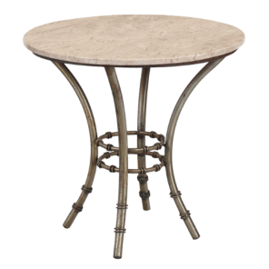 Bistrô Baixo Base Bambu Ferro Cinza com Tampo Mármore Travertino Bege - 0,60m diâmetro x 0,60h