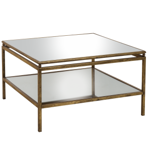 MESA CENTRO OURO COM TAMPO ESPELHO ENVELHECIDO - 0,80 X 0,80 X 0,45H