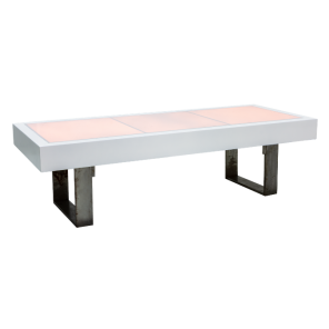 Mesa Balcão Baixa em Laca com Tampo Iluminado com Base Ferro