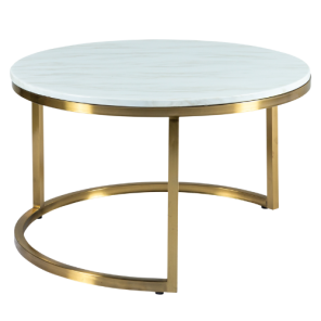 Mesa Centro Dubai Ouro Grande com Tampo Mármore Bege - 0,80m diâmetro x 0,43h