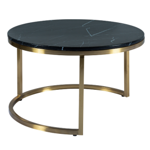 Mesa Centro Dubai Ouro Grande com Tampo Mármore Preto - 0,80m diâmetro x 0,43h