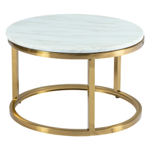 Mesa Centro Dubai Ouro Pequena com Tampo Mármore Bege - 0,60m diâmetro x 0,36h