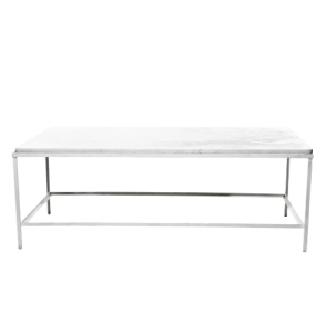 Mesa Centro Ferro Branco com Tampo Mármore Branco - 1,30 x 0,70 x 0,45h