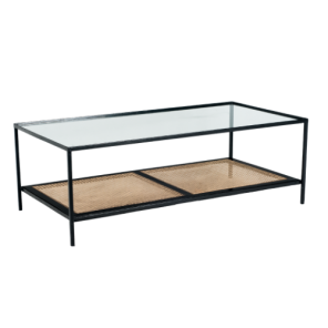 Mesa Centro Ferro Preto com Palha Inferior Preta - 1,30 x 0,70 x 0,45h