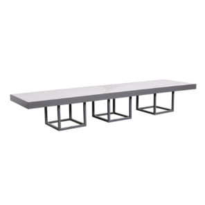 Mesa Centro Tampo Laca com Mármore Mesclado Branco e Base Aresta Mini - 2,38 x 0,61 x 0,38h