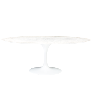 Mesa Jantar Saarinen Branca com Tampo Oval em Mármore Branco - 1,98 x 1,22 x 0,75h
