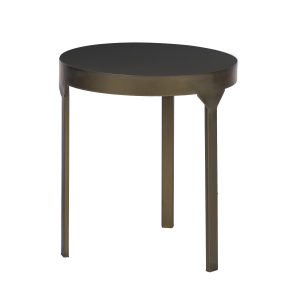 Mesa Lateral Bruna Ouro Velho com Tampo Vidro Preto - 0,45m diâmetro x 0,50h