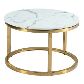 Mesa de Centro Dubai Ouro com Tampo de Mármore Branco - 0,60 diâmetro x 0,43h