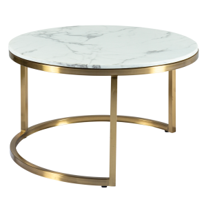 Mesa de Centro Dubai Ouro com Tampo de Mármore Branco - 0,80 diâmetro x 0,43h