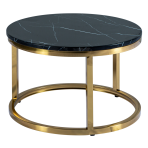 Mesa de Centro Dubai Ouro com Tampo de Mármore Preto - 0,60 diâmetro x 0,43h