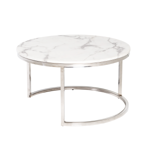 Mesa de Centro Dubai Prata Tampo de Mármore Branco - 0,80 diâmetro