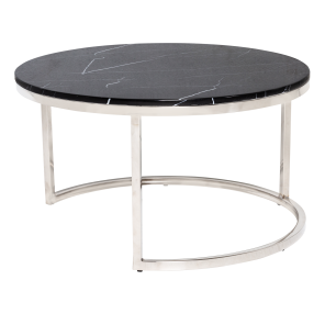 Mesa de Centro Dubai Prata Tampo de Marmore Preto - 0,80 diâmetro