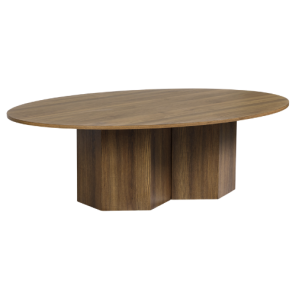 Mesa de Centro Oval Madeira com Base Pufe Oca - 1,37 x 0,91 x 0,40h
