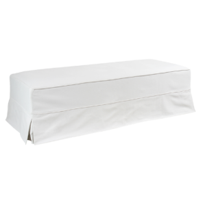 Pufe Retangular Couro Branco Capa Saia Sarja Cru - 1,60 x 0.60