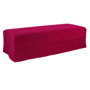 Pufe Retangular Couro Branco Capa Saia Sarja Vinho - 1,60 x 0,60