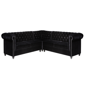 Sofá Chesterfield Veludo Preto - 2,45 x 2,45 x 0,85 x 0,85h (01 esquerdo, 01 meio e 01 direito)