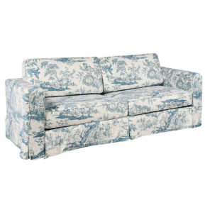 Sofá Eva Couro Branco Capa Componível Provence Azul Toile de Jouie