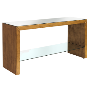 Sofá Table Madeira Natural com Tampo Espelho - 1,50 x 0,45