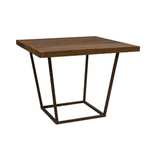 Tampo Quadrado Madeira de Demolição com Base Trapézio Ferro Envelhecido - 1,00 x 1,00 x 0,75h