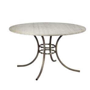 Tampo de Mármore Travertino Bege com Base Bambu Ferro - 1,30 x 0,75h