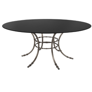 Tampo de Vidro Preto com Base Bambu Ferro Cinza - 1,60m diâmetro x 0,75h