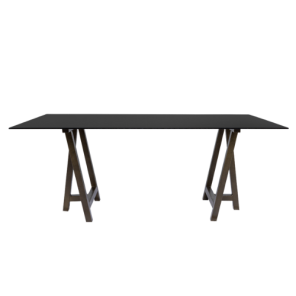 Tampo de Vidro Preto com Base Cavalete Ferro Dourado Envelhecido - 2,00 x 1,00 x 0,75h