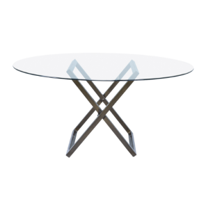 Tampo de Vidro Transparente com Base X Ferro Dourado Envelhecido - 1,60m diâmetro x 0,75h